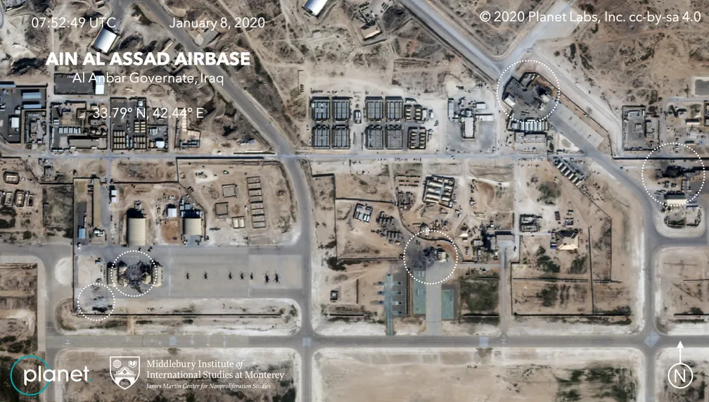 Imagens de satélite mostram destruição em base militar no Iraque atingida por mísseis do Irã